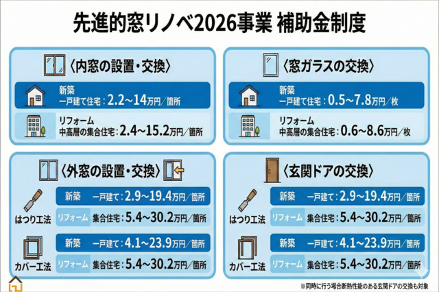 先進的窓リノベ2026事業｜補助金額と対象の工事